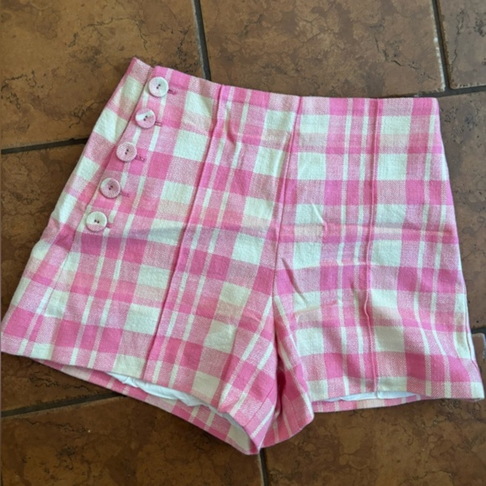 Anthropologie‎ Maeve Gingham Pink Shorts - Picture 7 of 8